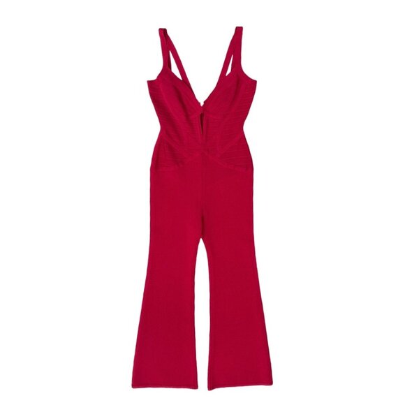 Herve Leger red heart shape jumpsuit size M - Picture 2 of 6
